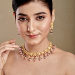 water-drop-pink-moti-matt-finish-gold-delicate-necklace-with-earrings